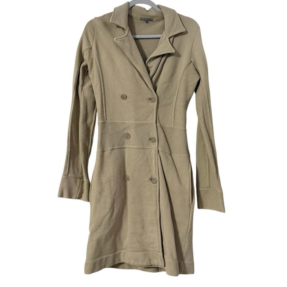 James Perse French Terry Double Breasted Trench Coat in Tan Sz 1 or S Minimalist